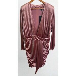 Fashion Nova Dress 2X Mauve Velvet Wrap Mini Romantic Whimsygoth Grunge Party